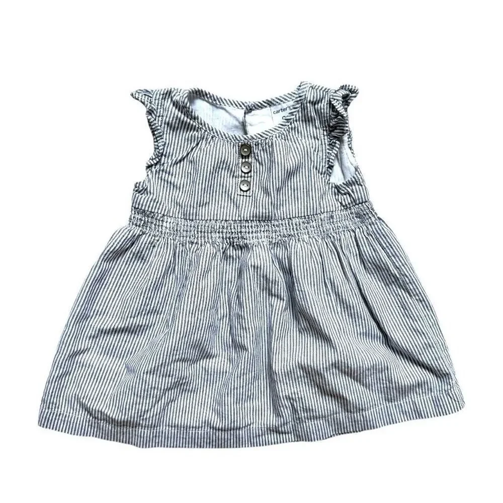 Baby Girls Carters Chambray Pinstripe Sleeveless Dress - Sz 9 mo